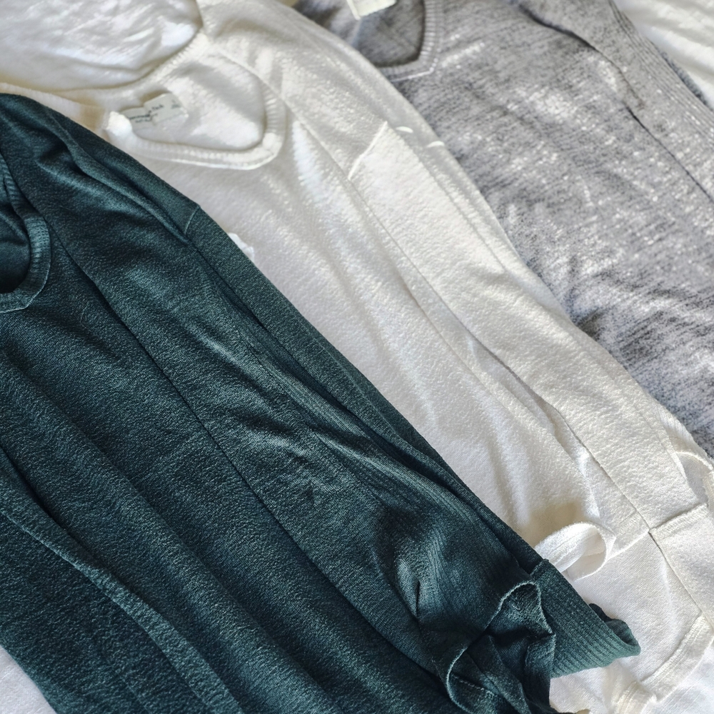 AF Cozy V-Neck - Set of Three Long Sleeve Tops in Green, White, and Gray